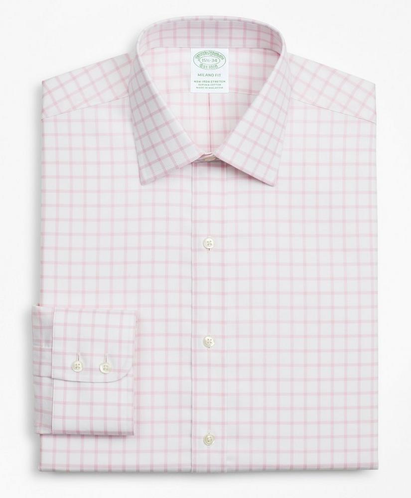 Stretch Milano Slim-Fit Dress Shirt, Non-Iron Twill Ainsley Collar Grid Check, image 4