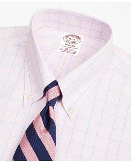Stretch Madison Relaxed-Fit Dress Shirt, Non-Iron Pinpoint Button-Down Collar Glen Plaid, image 2