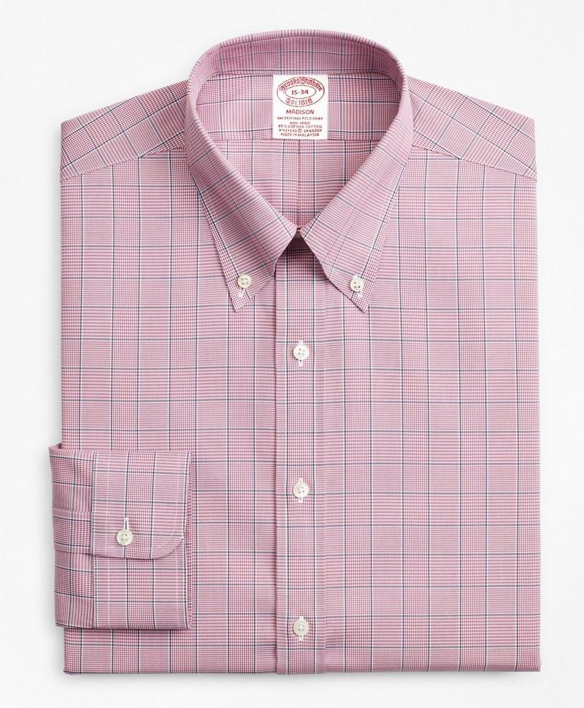 Stretch Madison Relaxed-Fit Dress Shirt, Non-Iron Pinpoint Button-Down Collar Glen Plaid, image 4