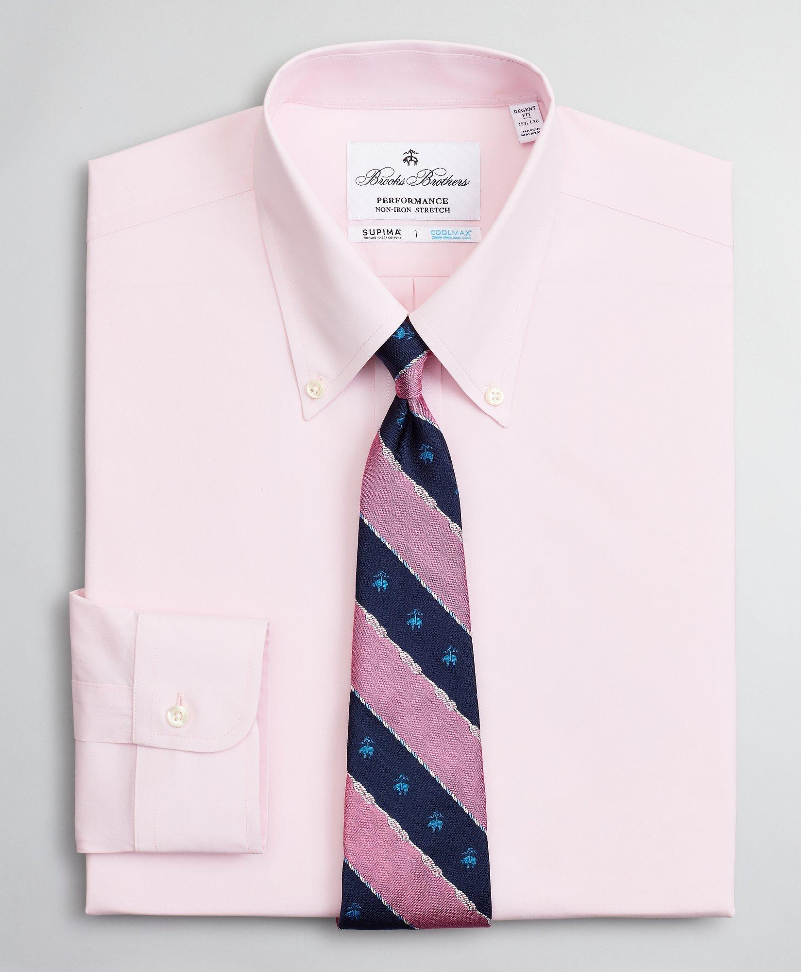 Brooks Brothers Men's Stretch Regent Regular-Fit Dress Shirt, Non-Iron Twill English Collar French Cuff Micro-Check | Pink | Size 17½ 38 - Shop