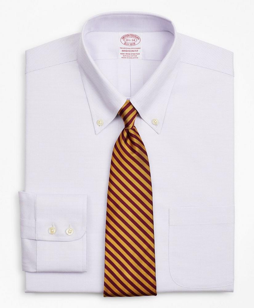 Stretch Madison Relaxed-Fit Dress Shirt, Non-Iron Twill Button-Down Collar Micro-Check, image 1