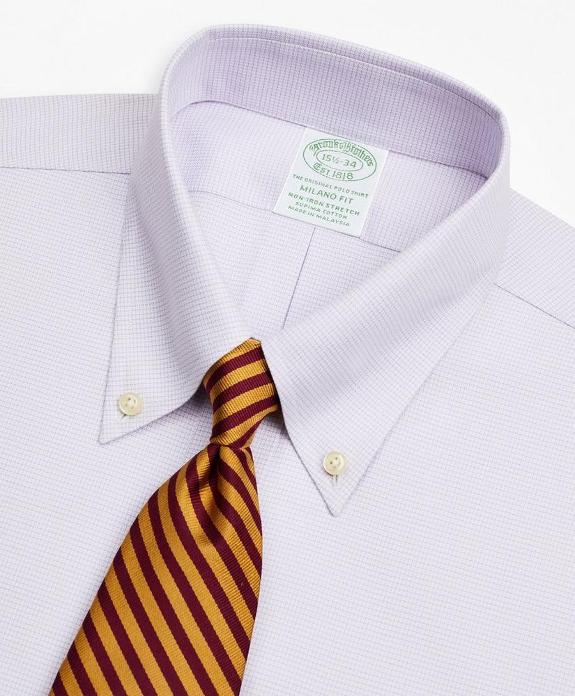 Stretch Milano Slim-Fit Dress Shirt, Non-Iron Twill Button-Down Collar Micro-Check, image 2