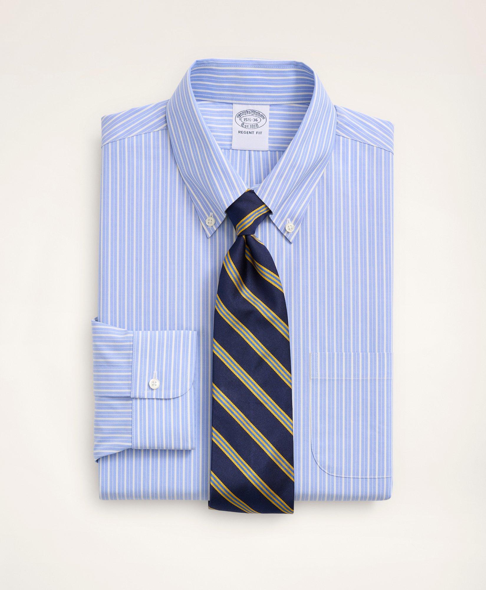 Brooks Brothers Regent Fit Mens 100% Cotton Two Piece Suit Blue White Striped 43Regular 37W 42L Long 36W