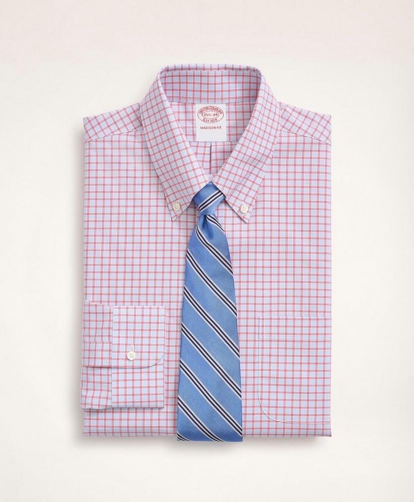 Stretch Madison Relaxed-Fit Dress Shirt, Non-Iron Poplin Button-Down Collar Grid Check, image 1