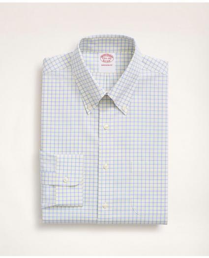 Stretch Madison Relaxed-Fit Dress Shirt, Non-Iron Poplin Button-Down Collar Grid Check, image 3