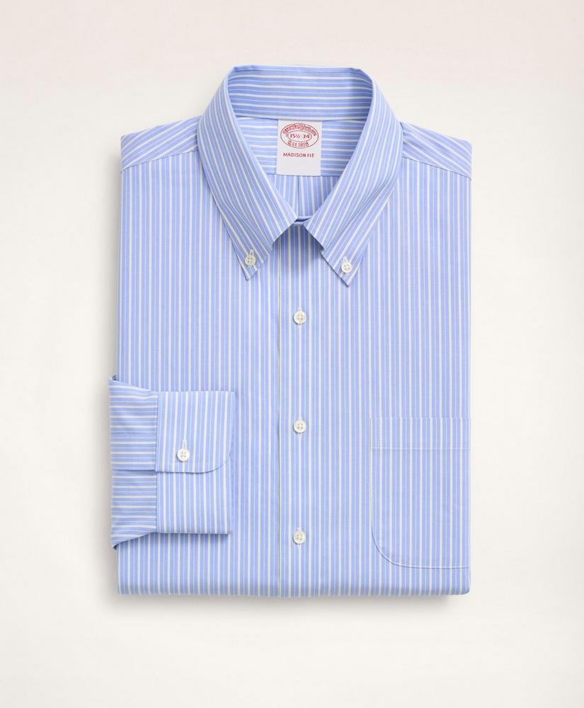Stretch Madison Relaxed-Fit Dress Shirt, Non-Iron Poplin Button-Down Collar Ground Alternating Stripe, image 3