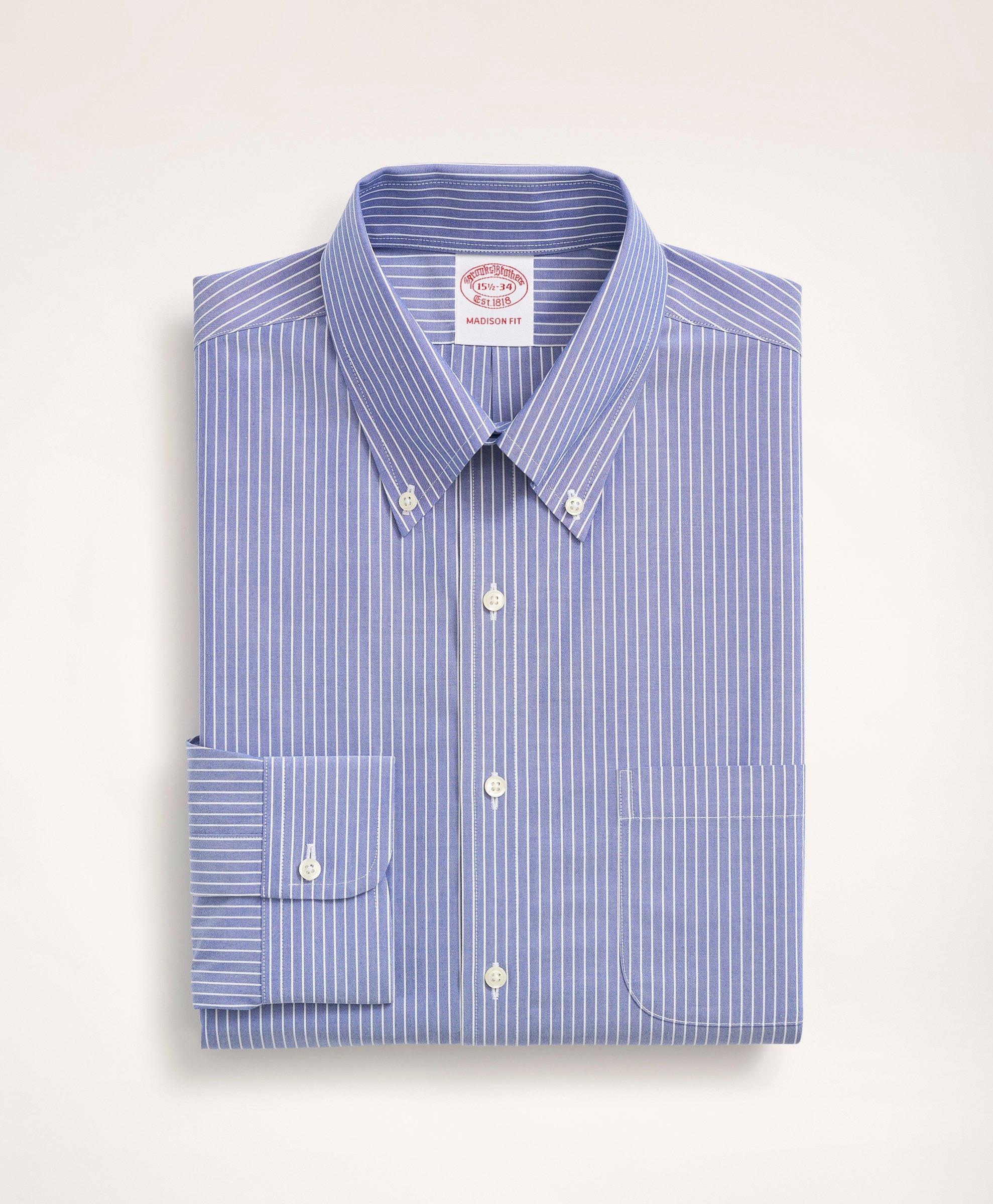 Stretch Madison Relaxed-Fit Dress Shirt, Non-Iron Poplin Button