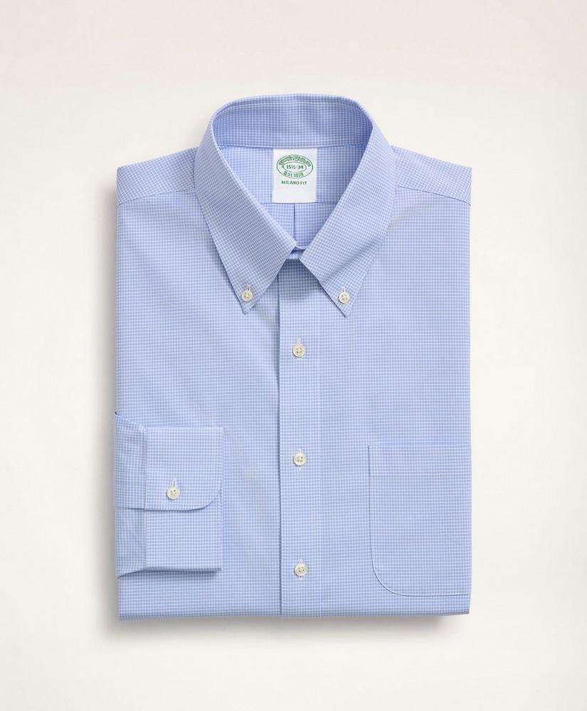 Stretch Milano Slim-Fit Dress Shirt, Non-Iron Poplin Button-Down Collar Micro-Check, image 1