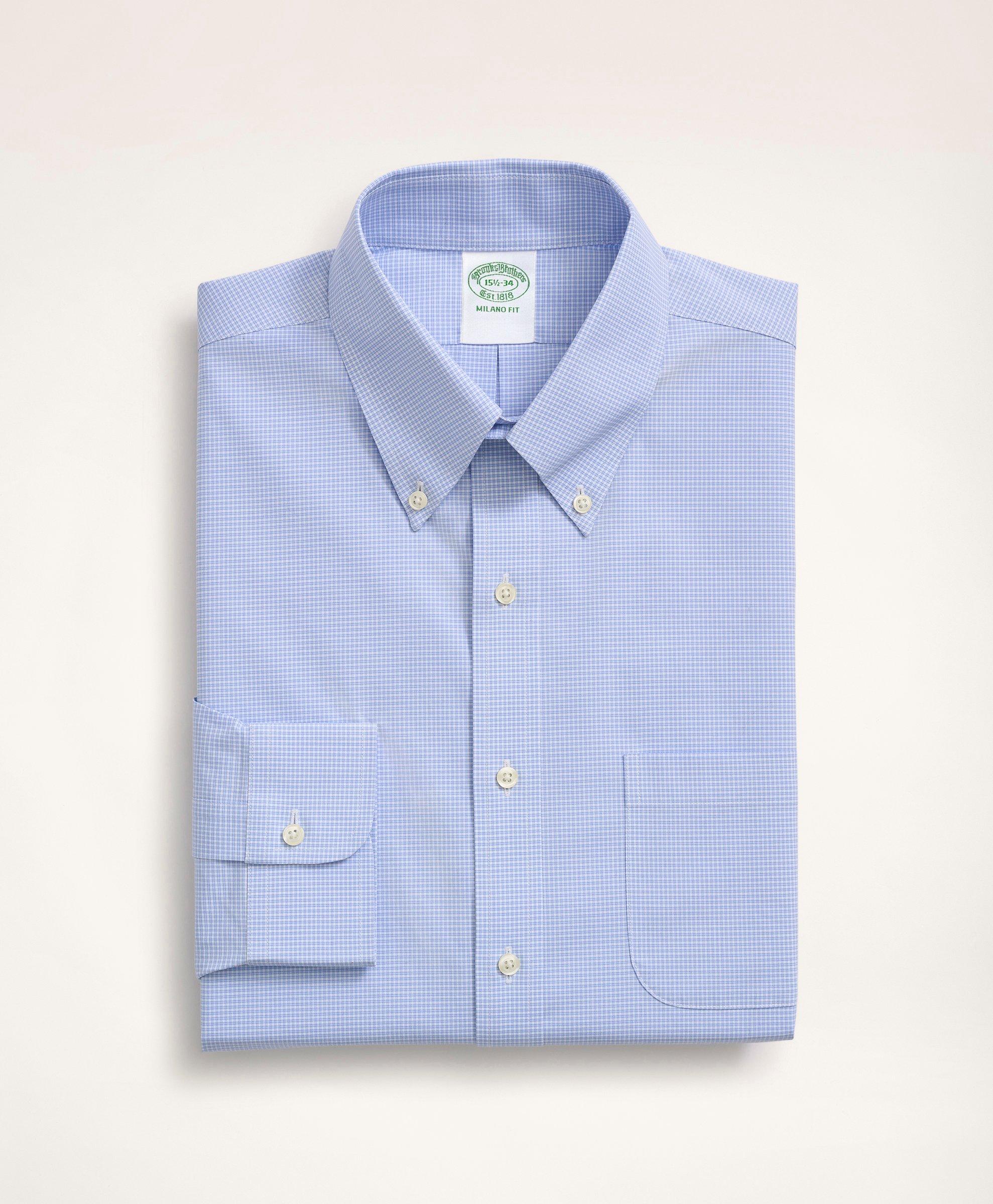 Stretch Milano Slim-Fit Dress Shirt, Non-Iron Poplin Button-Down Collar  Micro-Check