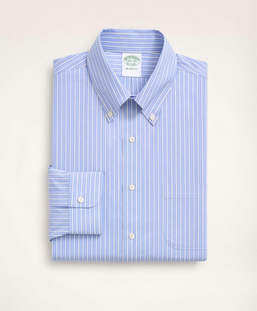 Stretch Milano Slim-Fit Dress Shirt, Non-Iron Poplin Button-Down Collar Ground Alternating Stripe, image 3