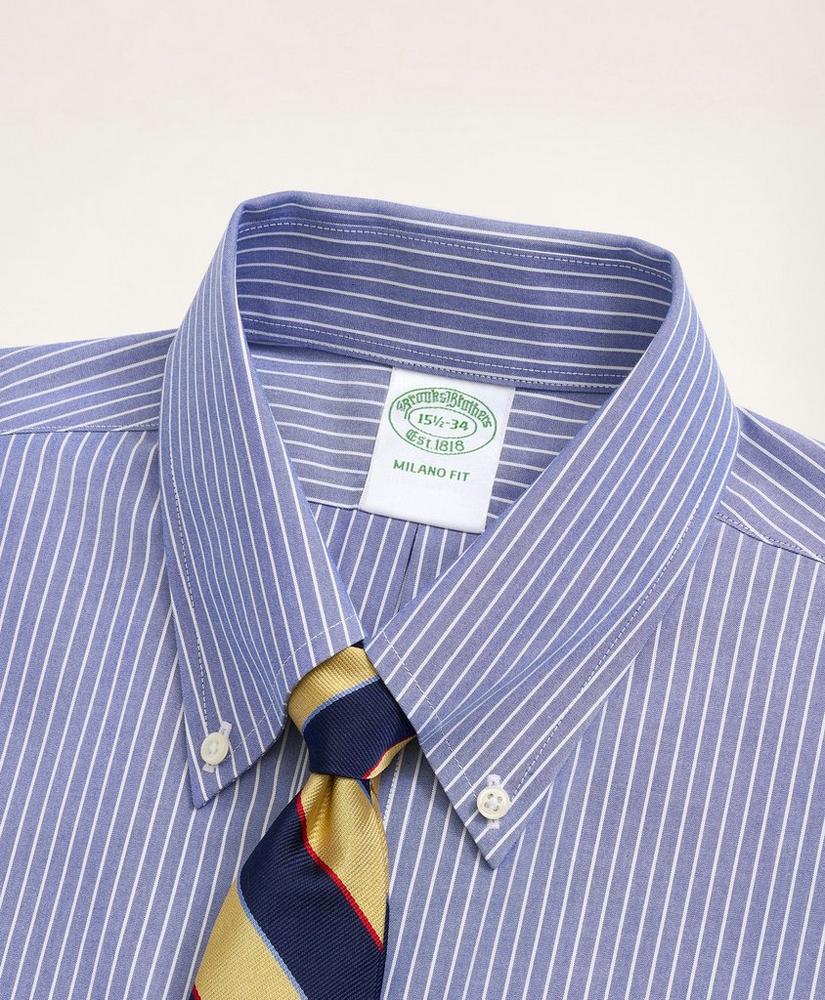 Stretch Milano Slim-Fit Dress Shirt, Non-Iron Poplin Button-Down Collar Ground Stripe, image 2