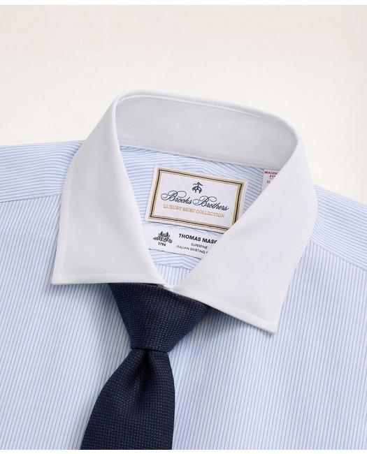 Brooks Brothers Mens Rope Striped Egyptian Cotton Dress Shirt Blue White 16.5 33 