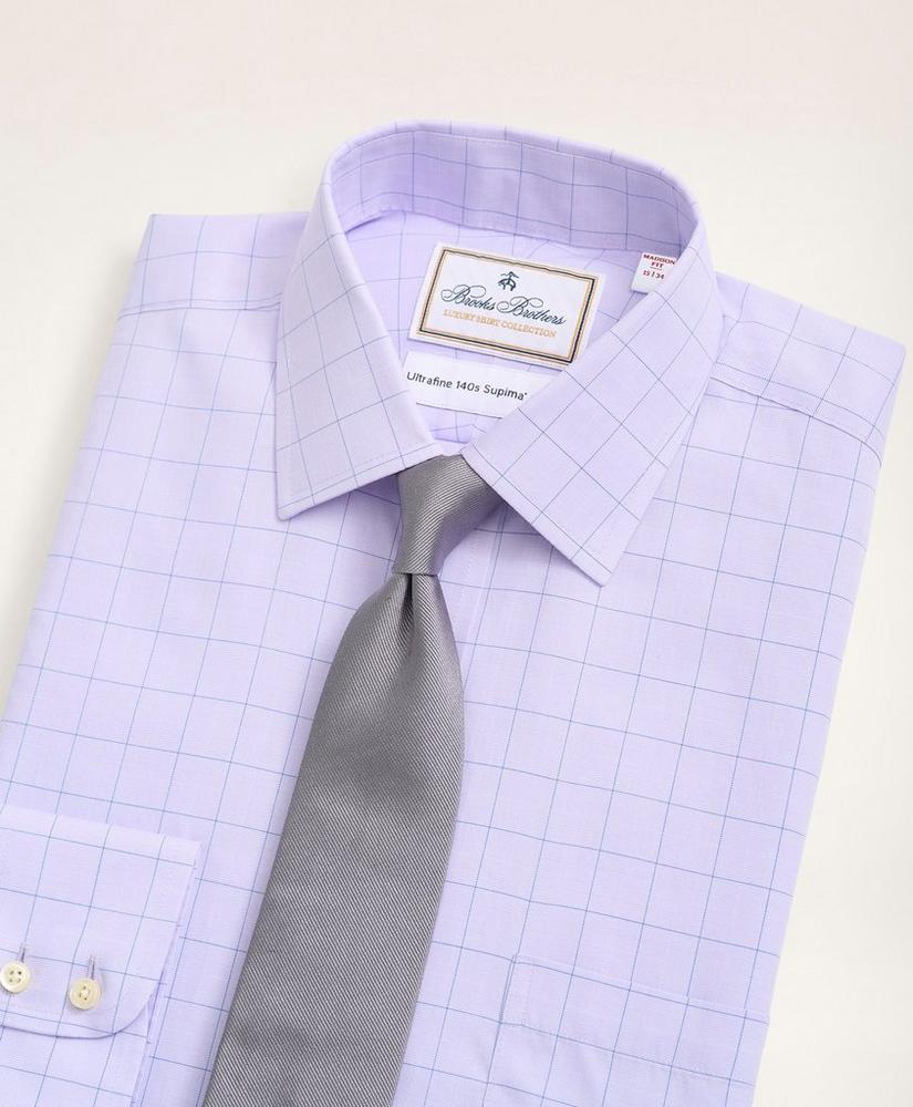 Madison Relaxed-Fit Dress Shirt, Non-Iron Ultrafine Twill Ainsley Collar Grid Check, image 2