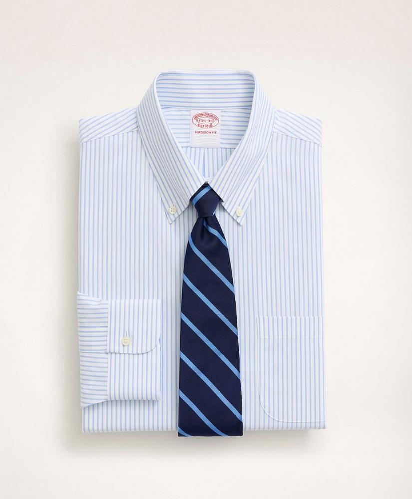 Stretch Madison Relaxed-Fit Dress Shirt, Non-Iron Poplin Button-Down Collar Pencil Stripe, image 1