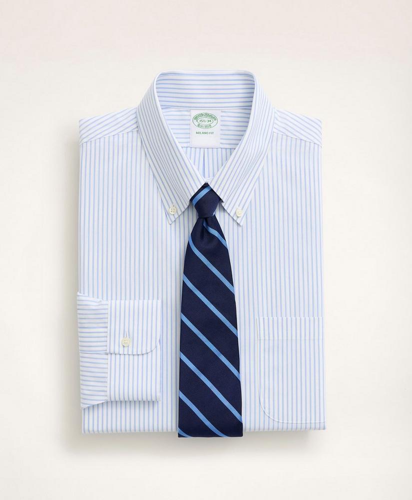 Stretch Milano Slim-Fit Dress Shirt, Non-Iron Poplin Button-Down Collar Pencil Stripe, image 1