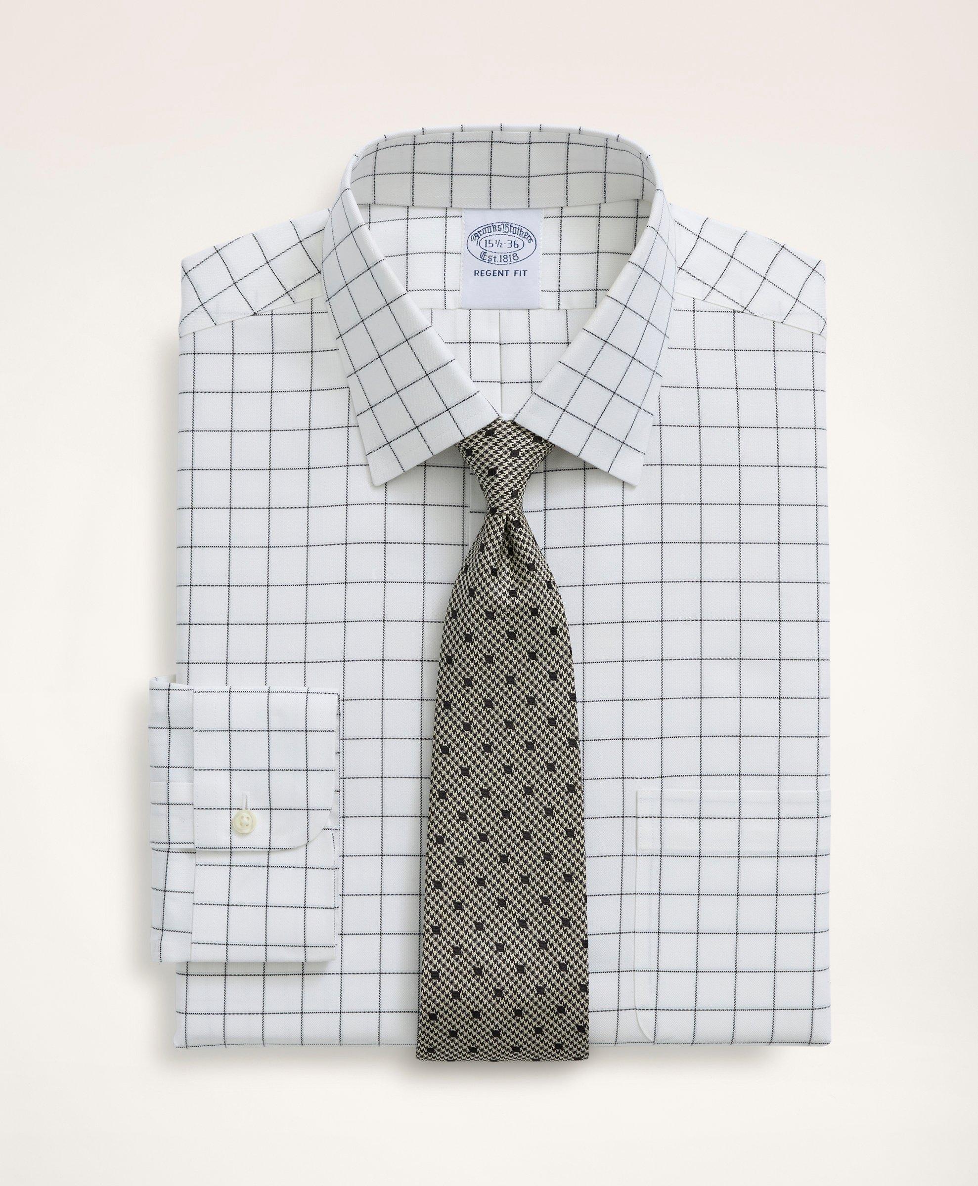 Stretch Regent Regular-Fit Dress Shirt, Non-Iron Herringbone Windowpane  Ainsley Collar