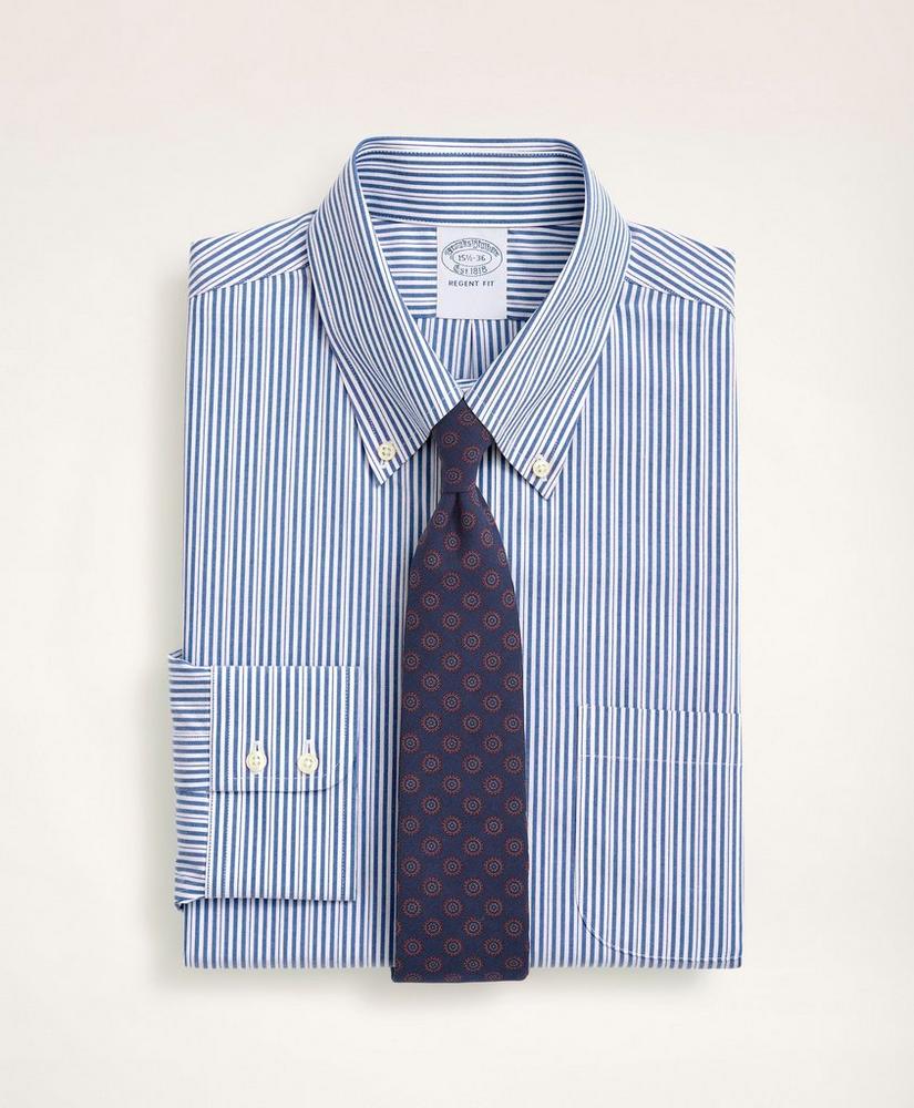Brooksbrothers Stretch Regent Regular-Fit Dress Shirt, Non-Iron Poplin Button Down Collar Stripe