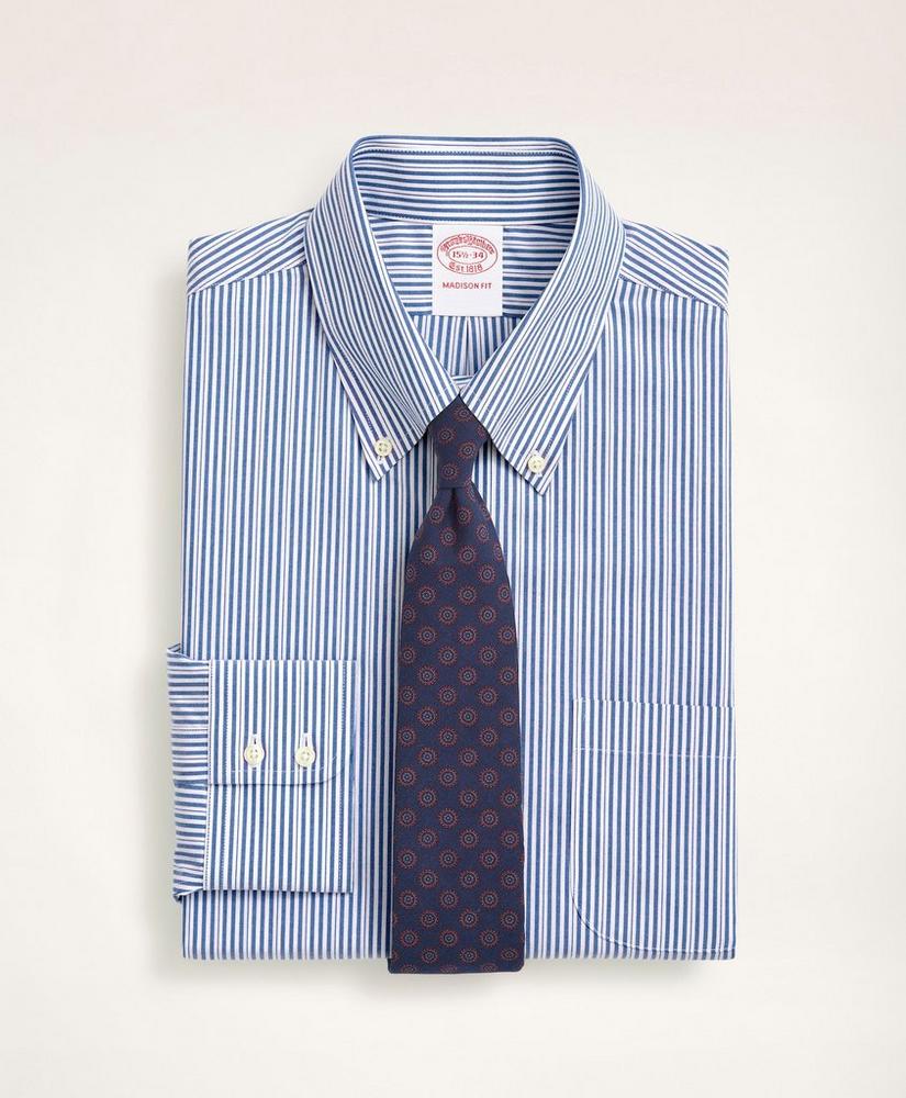 Brooksbrothers Stretch Madison Relaxed-Fit Dress Shirt, Non-Iron Poplin Button Down Collar Stripe