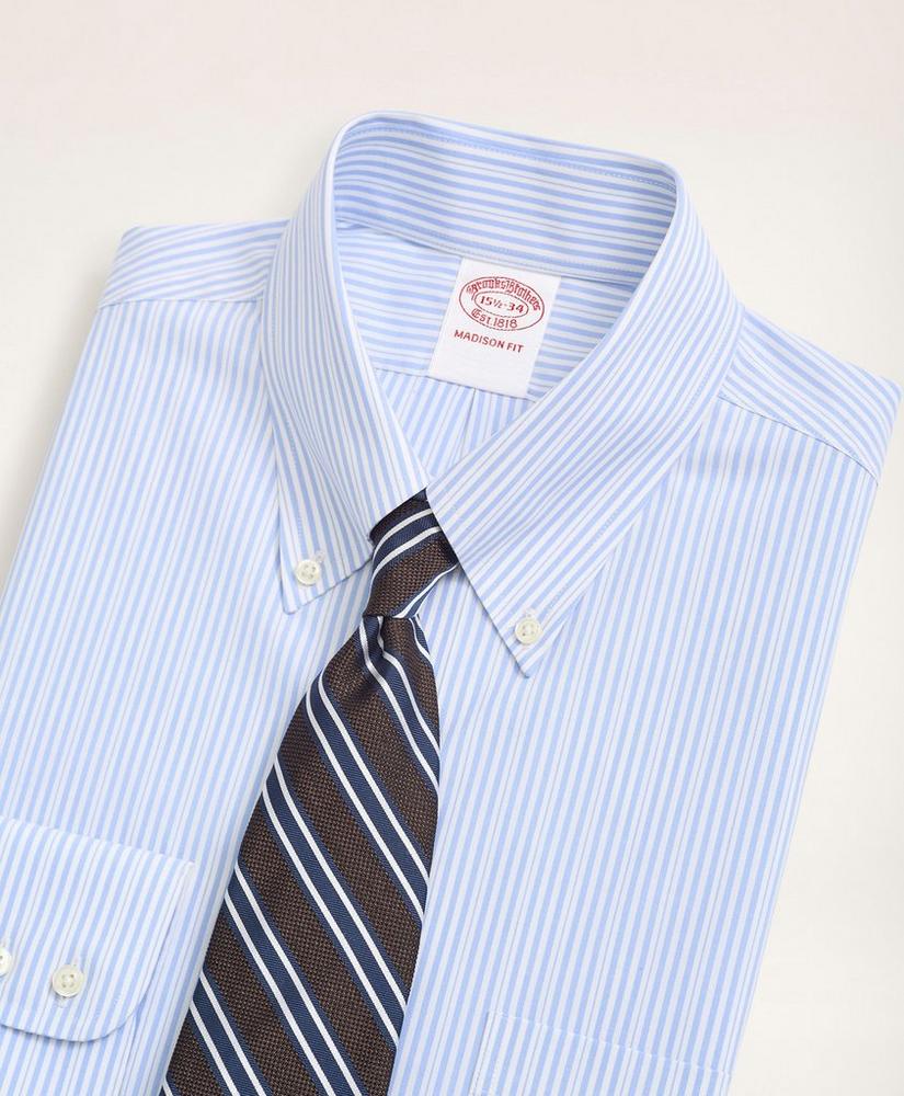 Stretch Madison Relaxed-Fit Dress Shirt, Non-Iron Poplin Button Down Collar Stripe, image 2