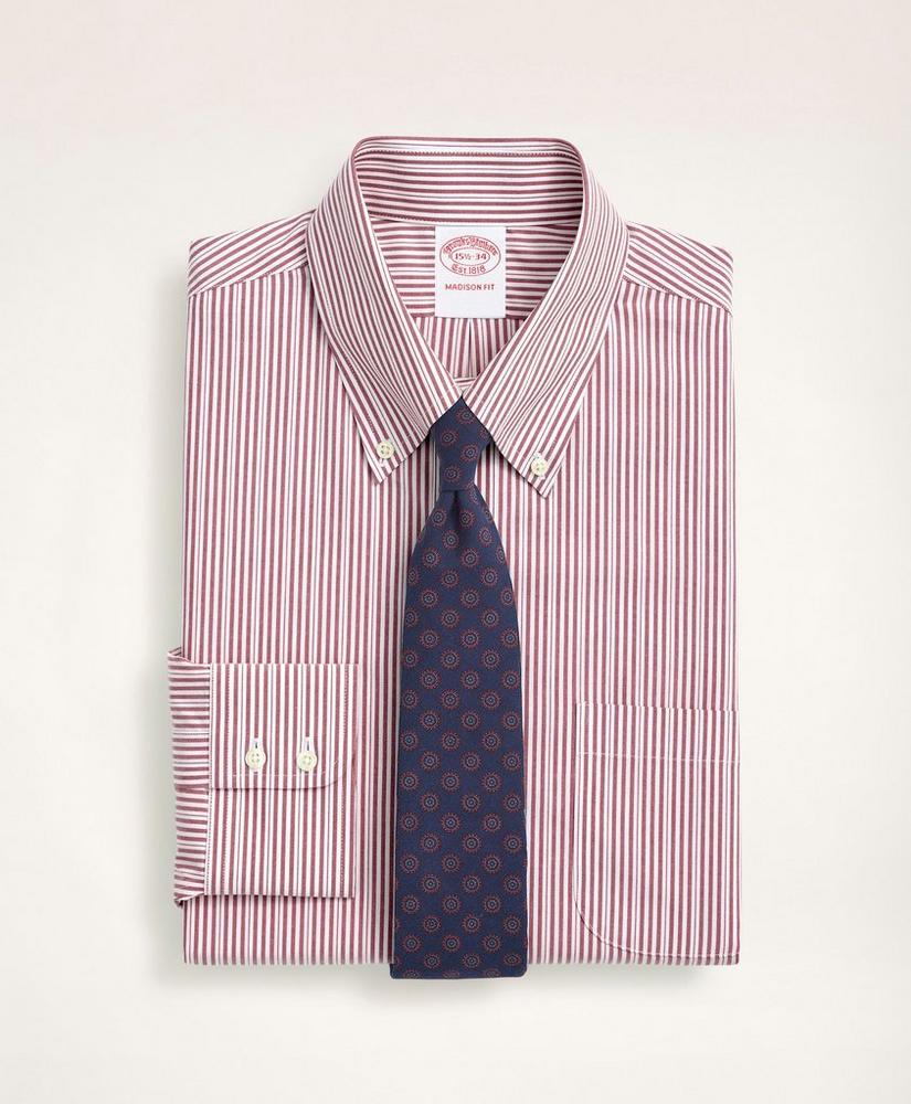 Brooksbrothers Stretch Madison Relaxed-Fit Dress Shirt, Non-Iron Poplin Button Down Collar Stripe