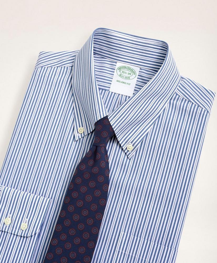 Stretch Milano Slim-Fit Dress Shirt, Non-Iron Poplin Button Down Collar Stripe, image 2