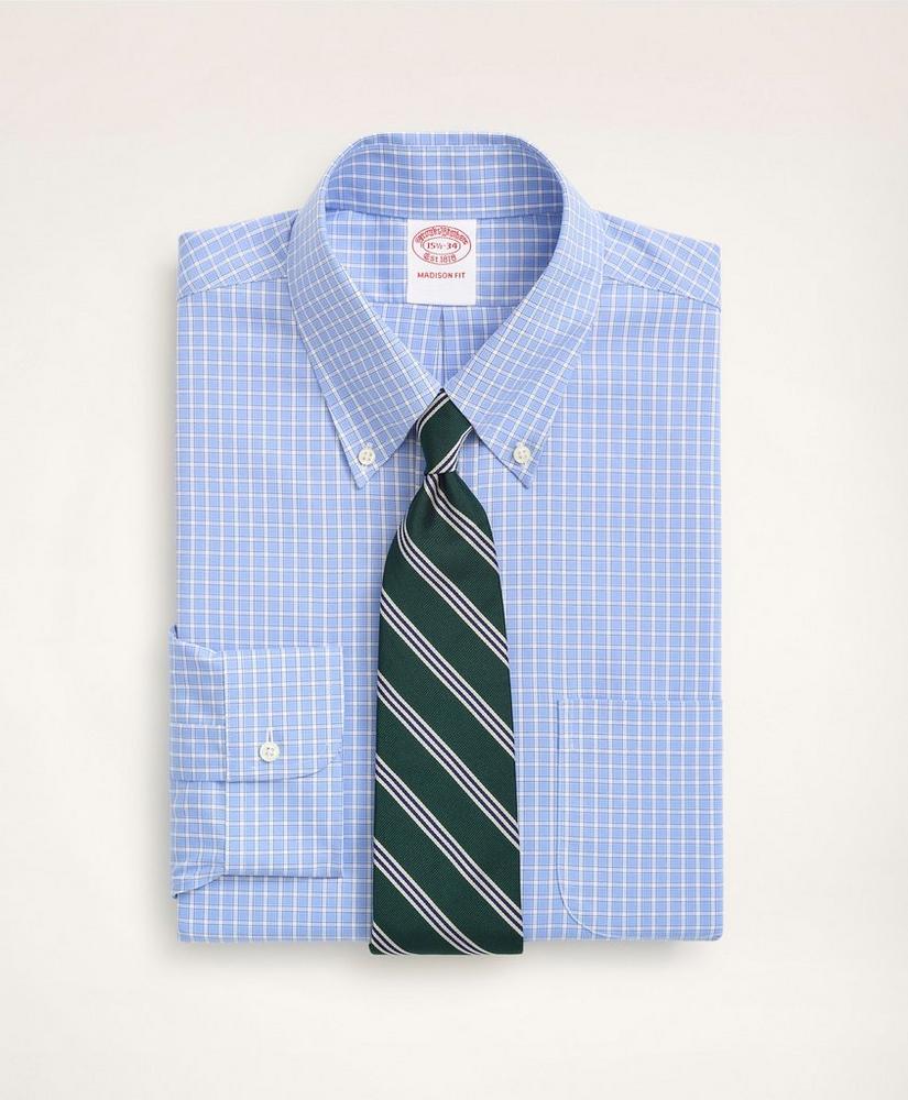 Stretch Madison Relaxed-Fit Dress Shirt, Non-Iron Pinpoint Oxford Button Down Collar Gingham, image 1