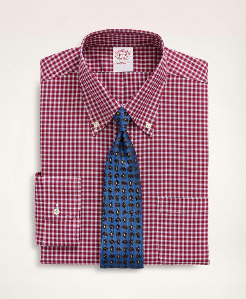 Brooksbrothers Stretch Madison Relaxed-Fit Dress Shirt, Non-Iron Pinpoint Oxford Button Down Collar Gingham