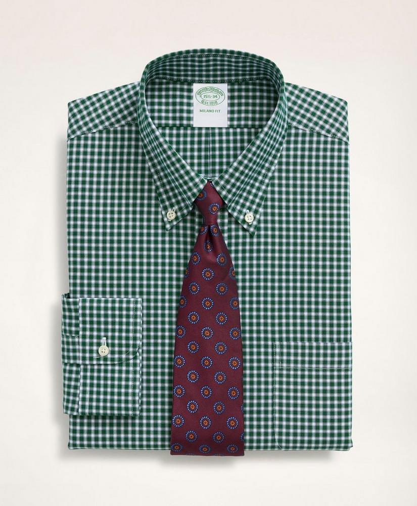 Brooksbrothers Stretch Milano Slim-Fit Dress Shirt, Non-Iron Pinpoint Oxford Button Down Collar Gingham