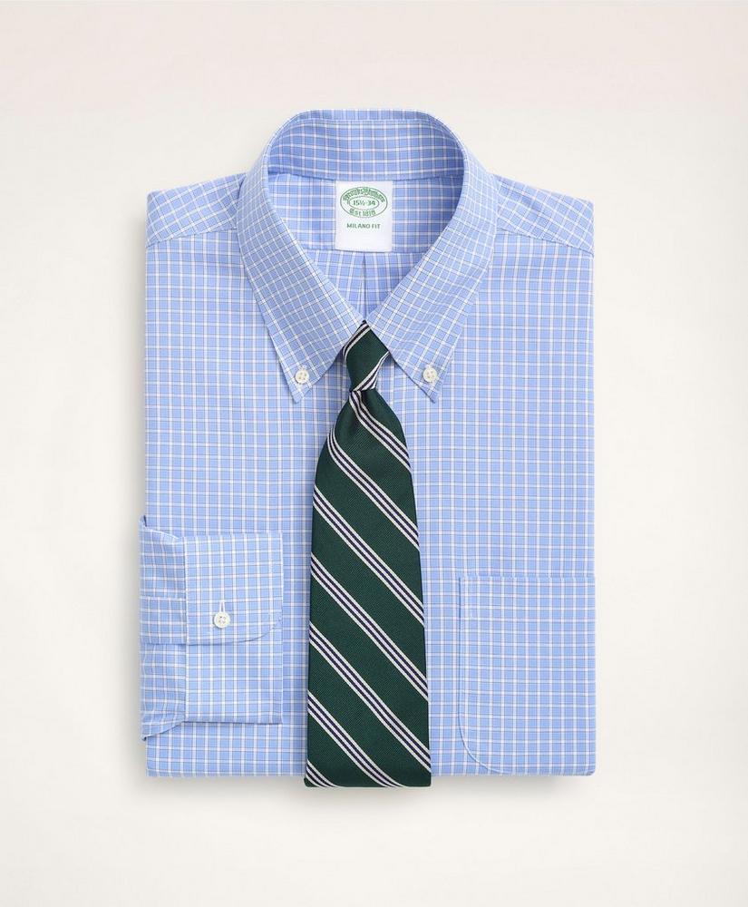 Stretch Milano Slim-Fit Dress Shirt, Non-Iron Pinpoint Oxford Button Down Collar Gingham, image 1