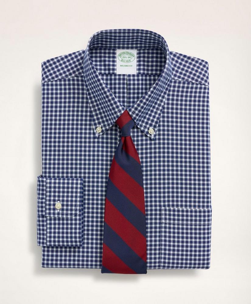 Brooksbrothers Stretch Milano Slim-Fit Dress Shirt, Non-Iron Pinpoint Oxford Button Down Collar Gingham