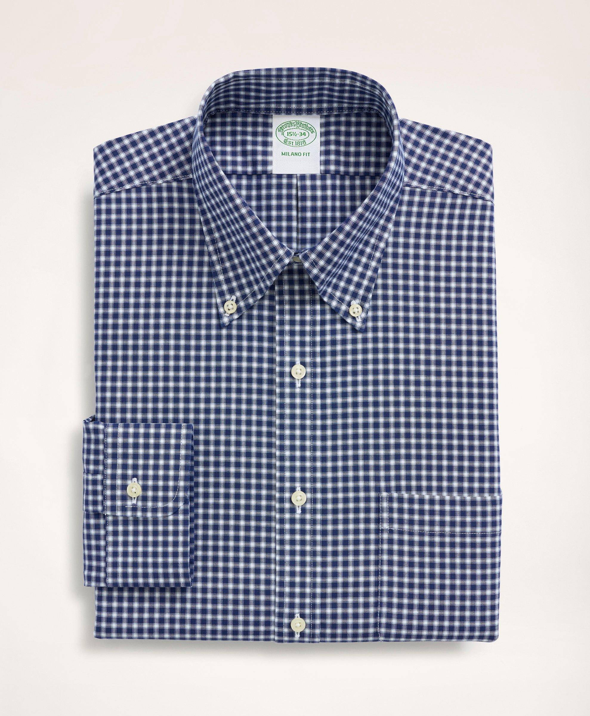 Stretch Milano Slim-Fit Dress Shirt, Non-Iron Pinpoint Oxford Button ...