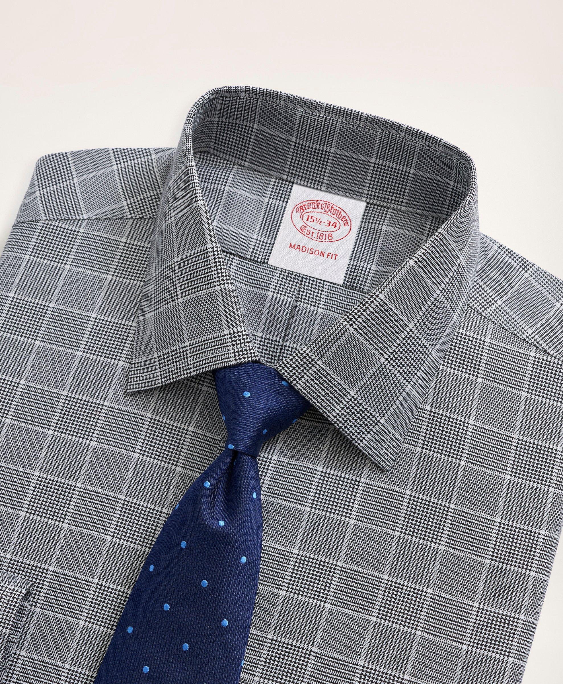Stretch Madison Relaxed-Fit Dress Shirt, Non-Iron Herringbone Glen Plaid Ainsley Collar, image 2