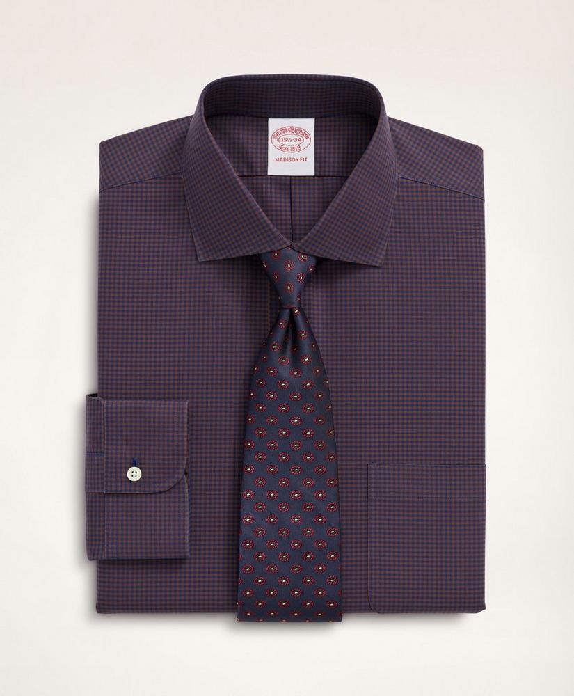 Stretch Madison Relaxed-Fit Dress Shirt, Non-Iron Poplin English Spread Collar Gingham, image 1