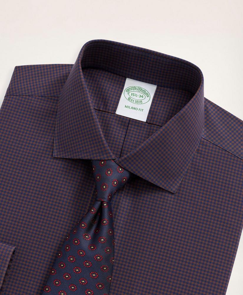 Stretch Milano Slim-Fit Dress Shirt, Non-Iron Poplin English Spread Collar Gingham, image 2