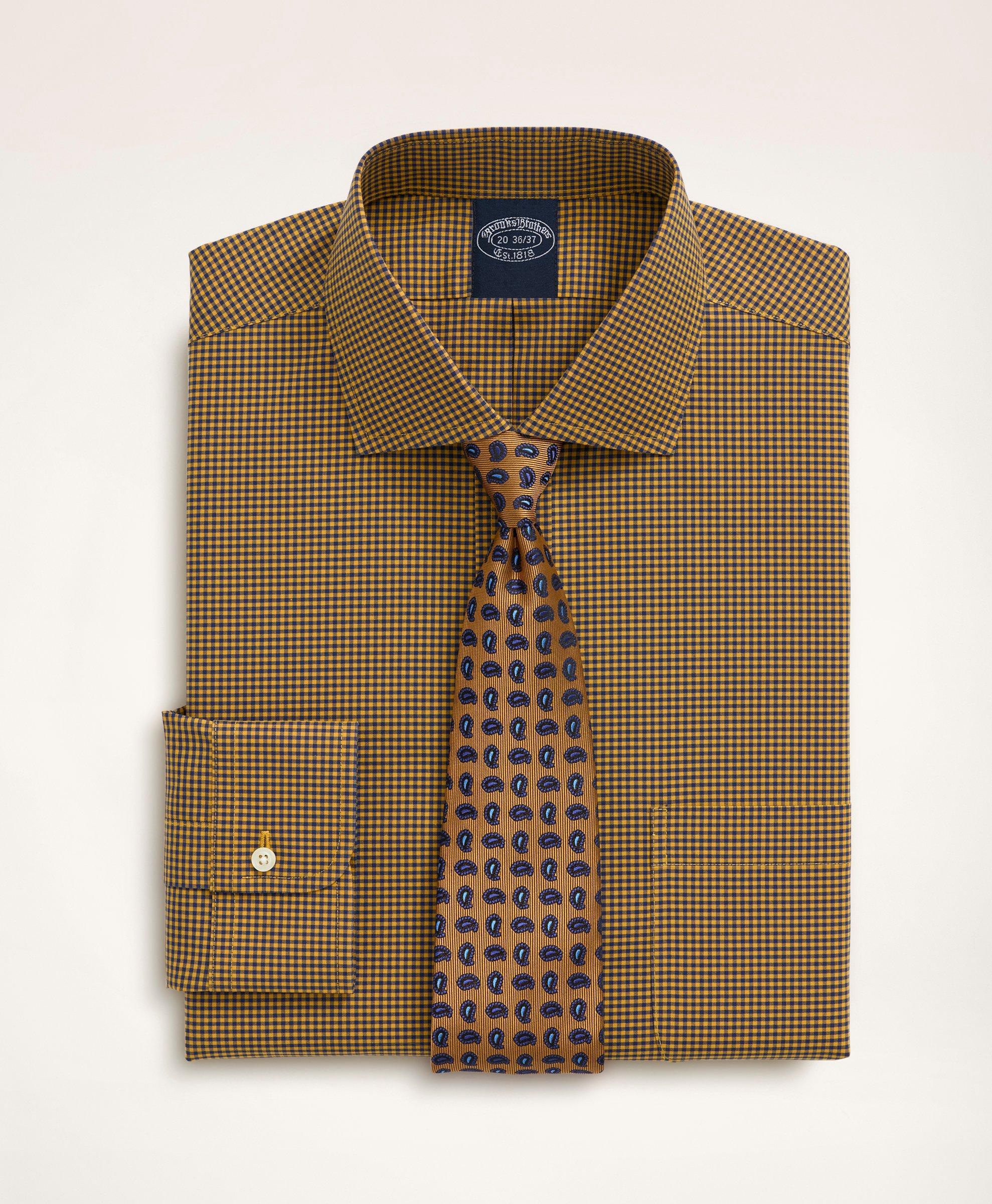 Stretch Big & Tall Dress Shirt, Non-Iron Poplin English Spread Collar Gingham, image 1