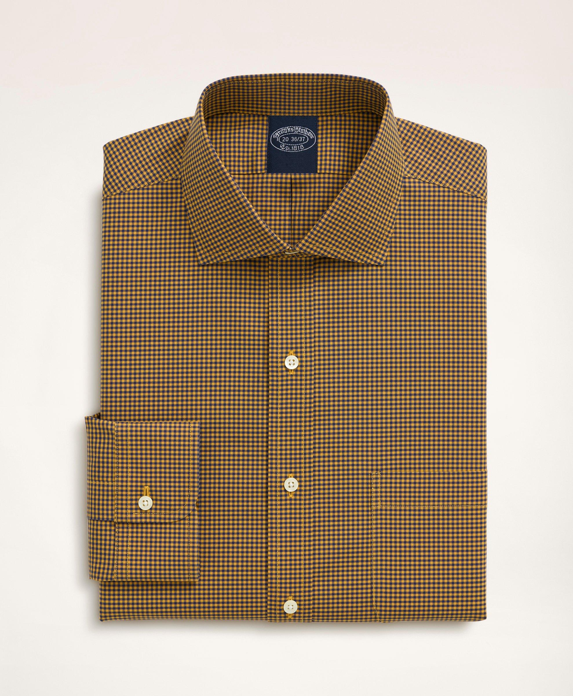 Stretch Big & Tall Dress Shirt, Non-Iron Poplin English Spread Collar Gingham, image 3
