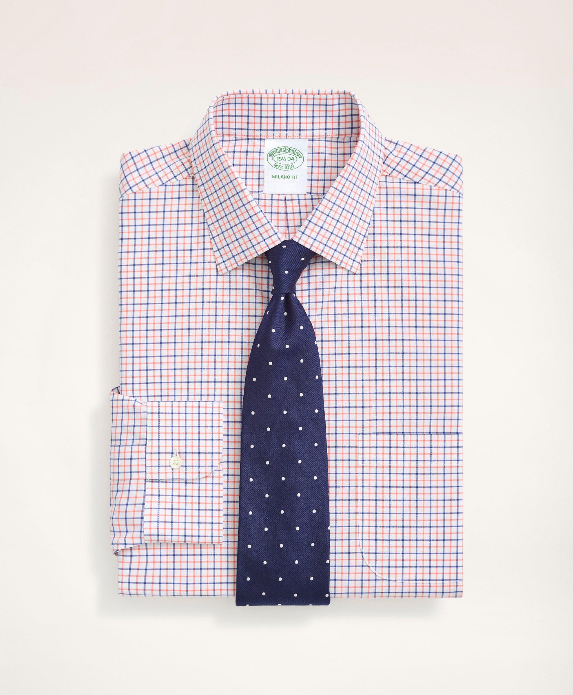 Stretch Milano Slim-Fit Dress Shirt, Non-Iron Poplin Ainsley Collar  Tattersall