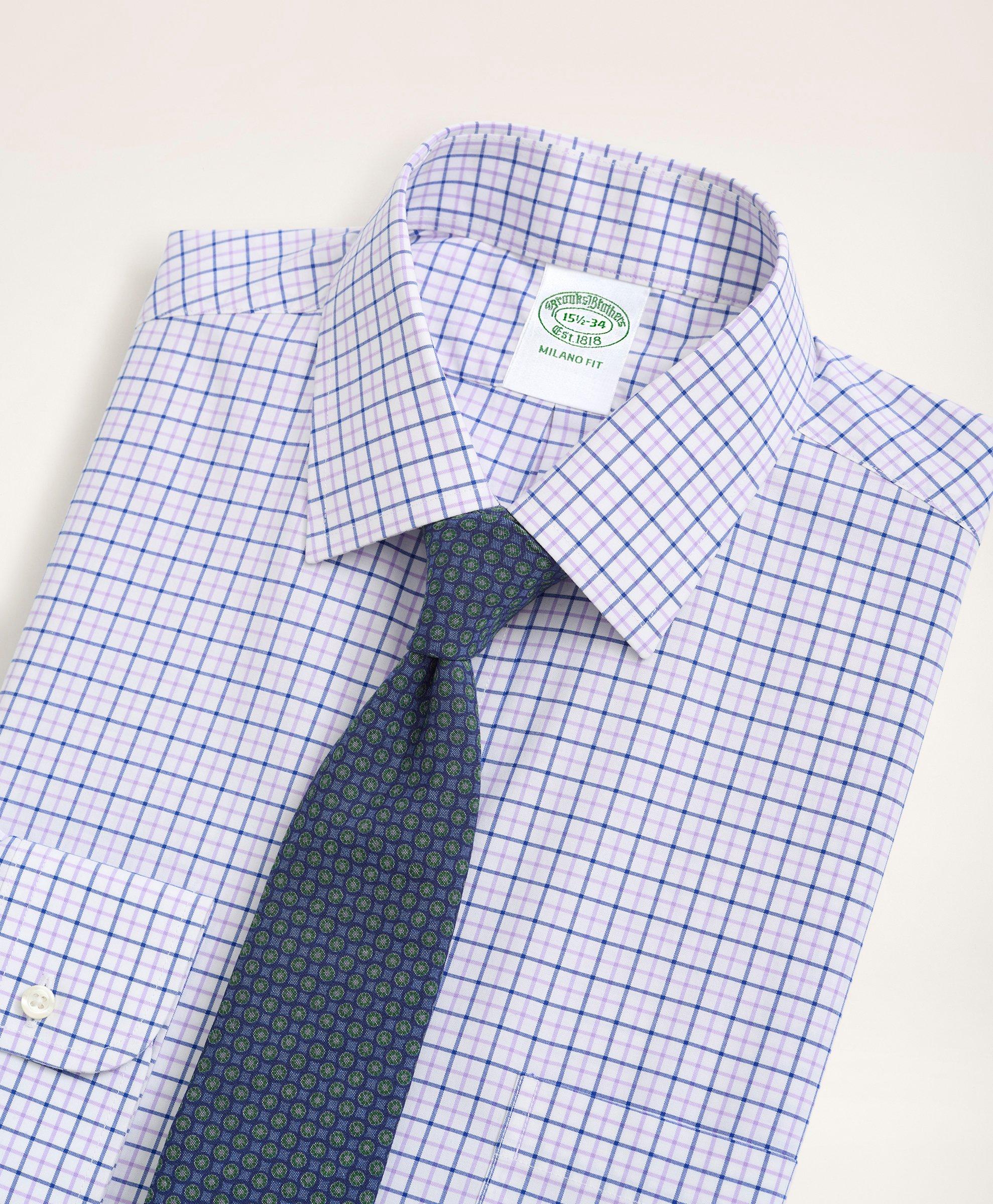 Stretch Milano Slim-Fit Dress Shirt, Non-Iron Poplin Ainsley Collar Tattersall, image 2