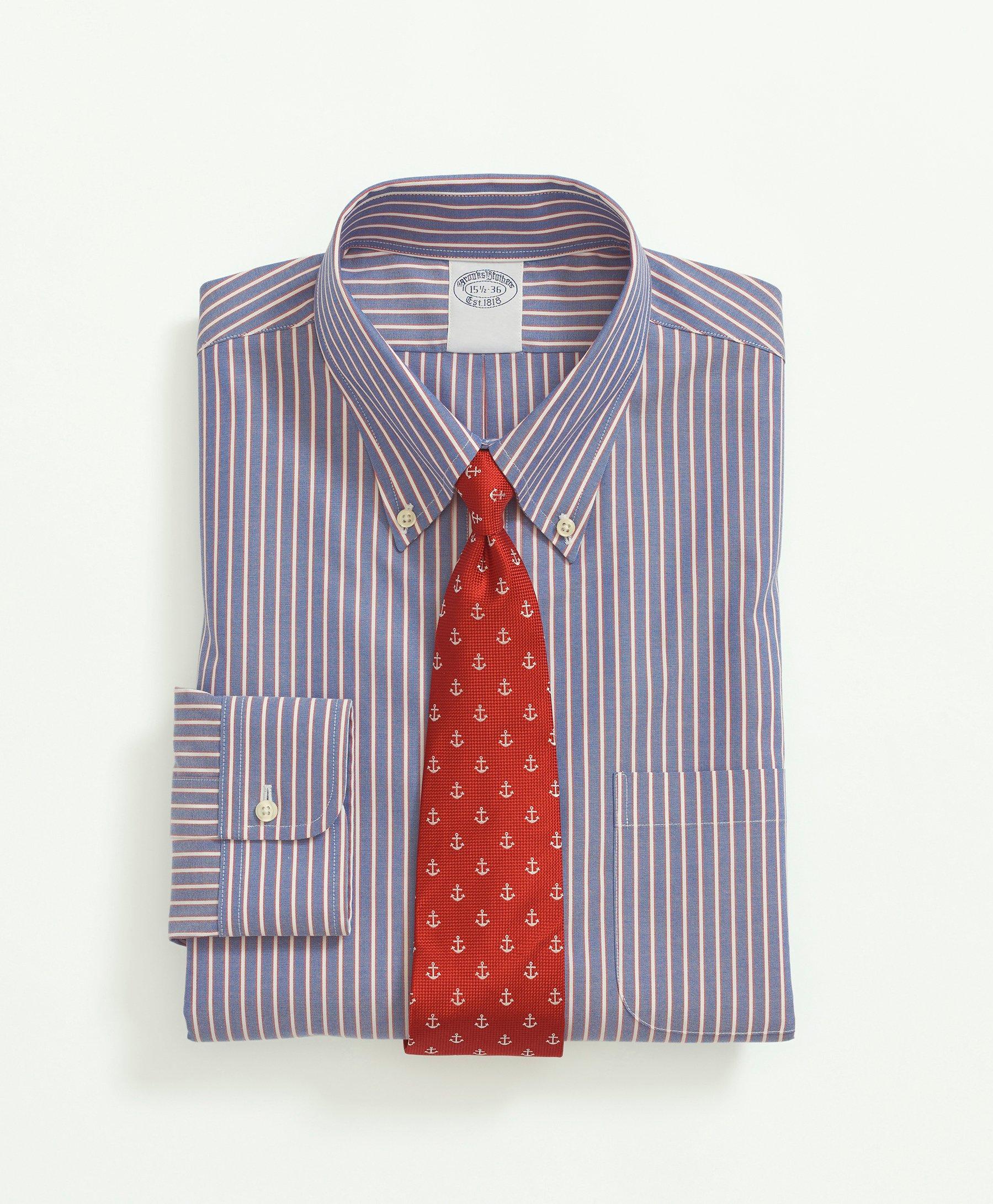 Stretch Supima® Cotton Non-Iron Pinpoint Oxford Button-Down Collar, Outline  Stripe Dress Shirt