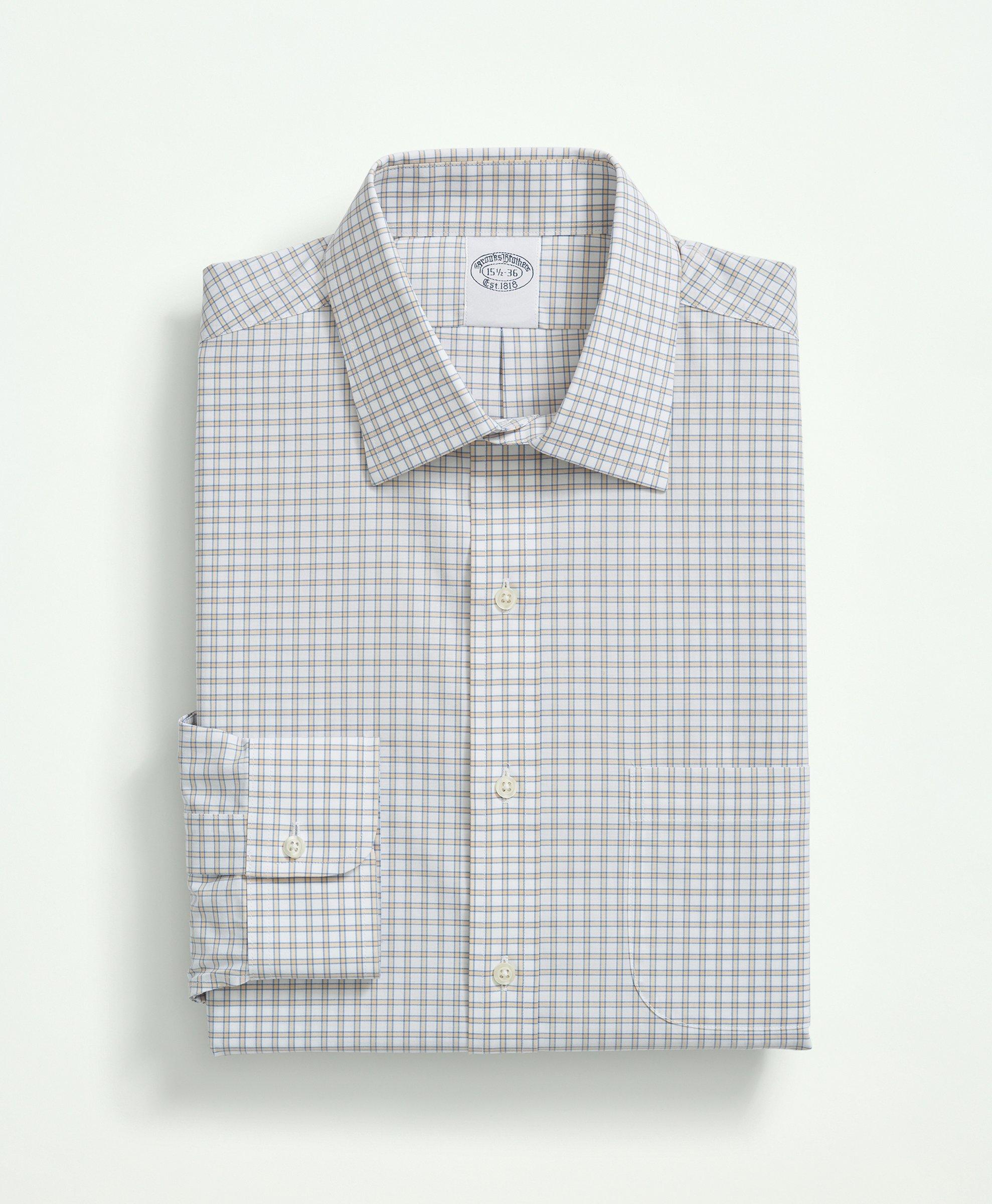 Men's pink fitted dress shirt with large checks and chambray