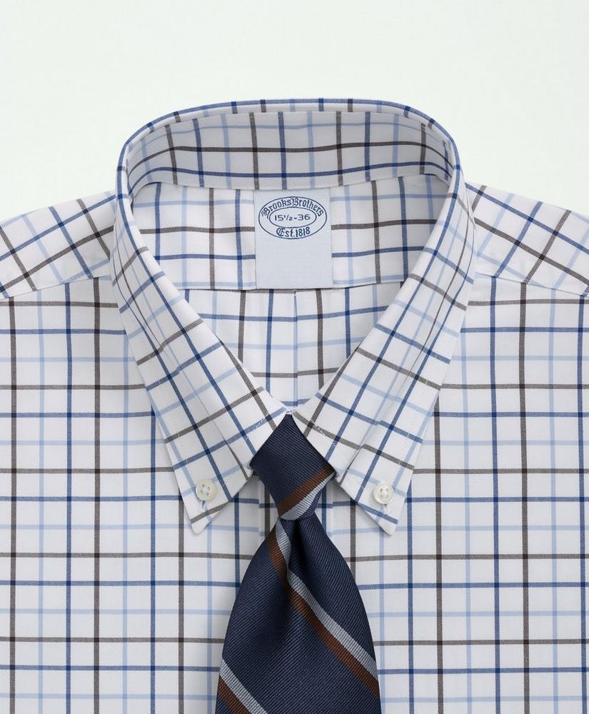 Stretch Supima® Cotton Non-Iron Pinpoint Polo Button-Down Collar, Windowpane Dress Shirt, image 2