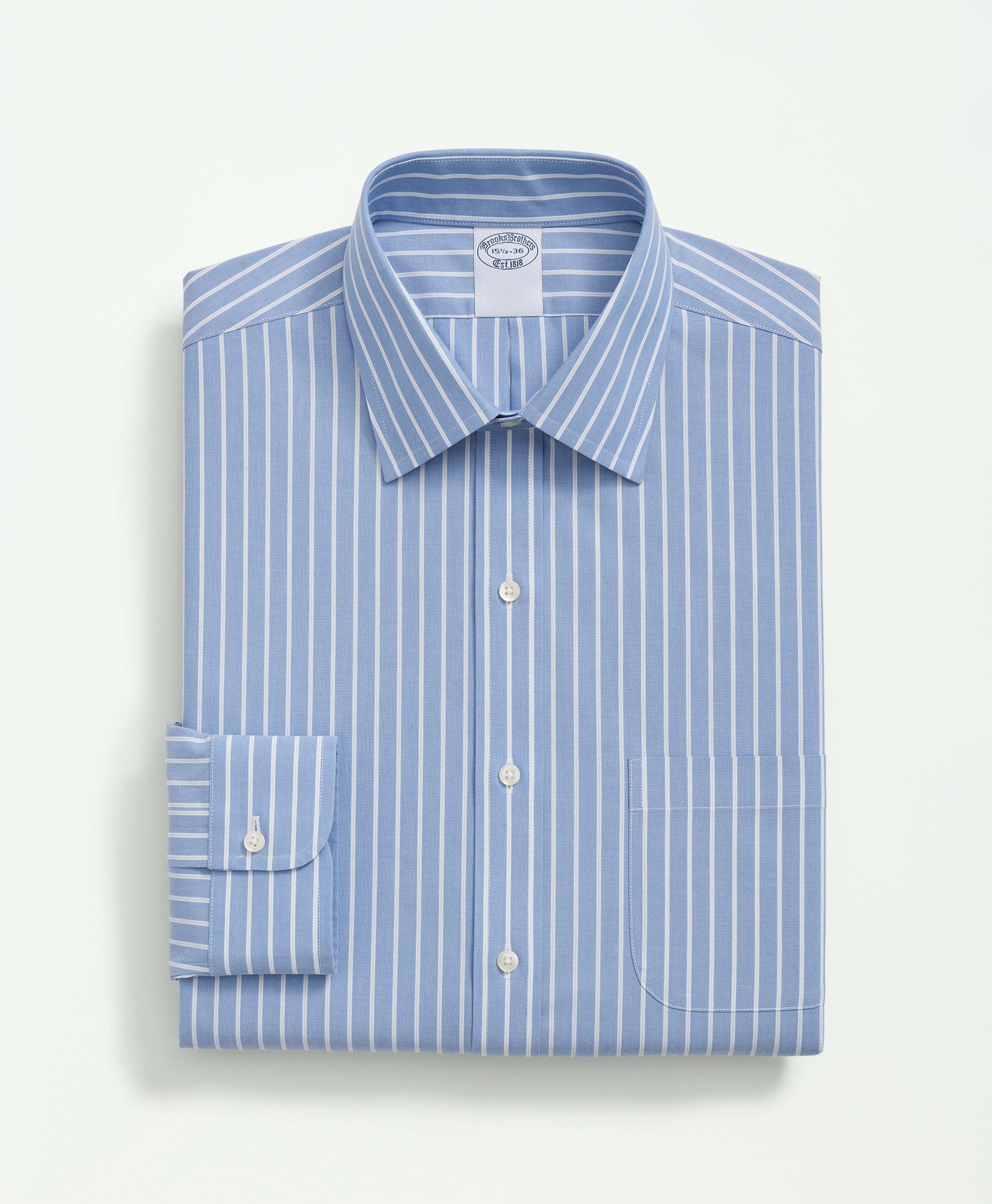Stretch Supima® Cotton Non-Iron Poplin Ainsley Collar, Striped Dress Shirt
