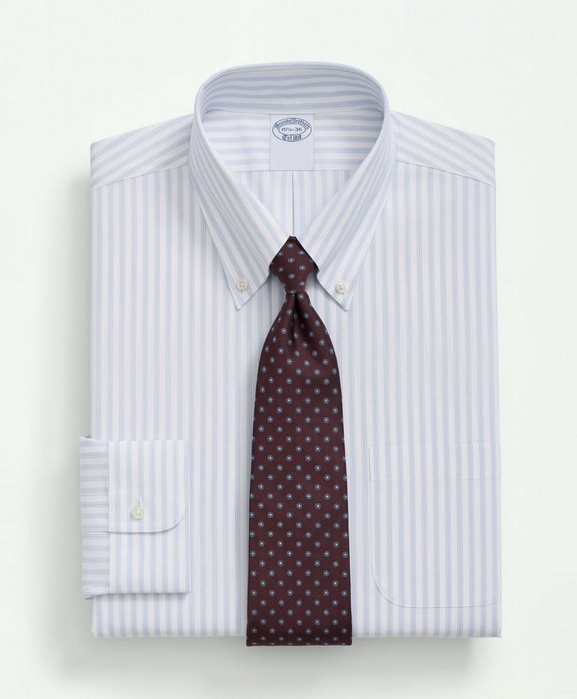 Stretch Supima® Cotton Non-Iron Poplin Polo Button Down Collar Track Striped Dress Shirt, image 1