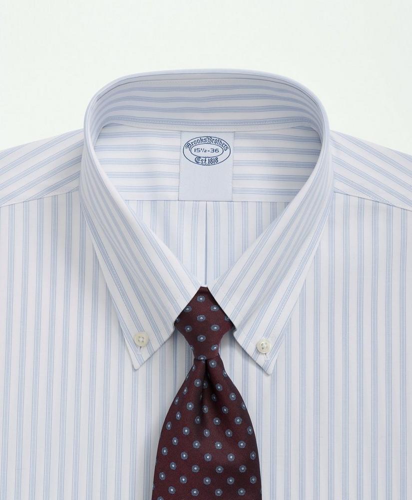 Stretch Supima® Cotton Non-Iron Poplin Polo Button Down Collar Track Striped Dress Shirt, image 2