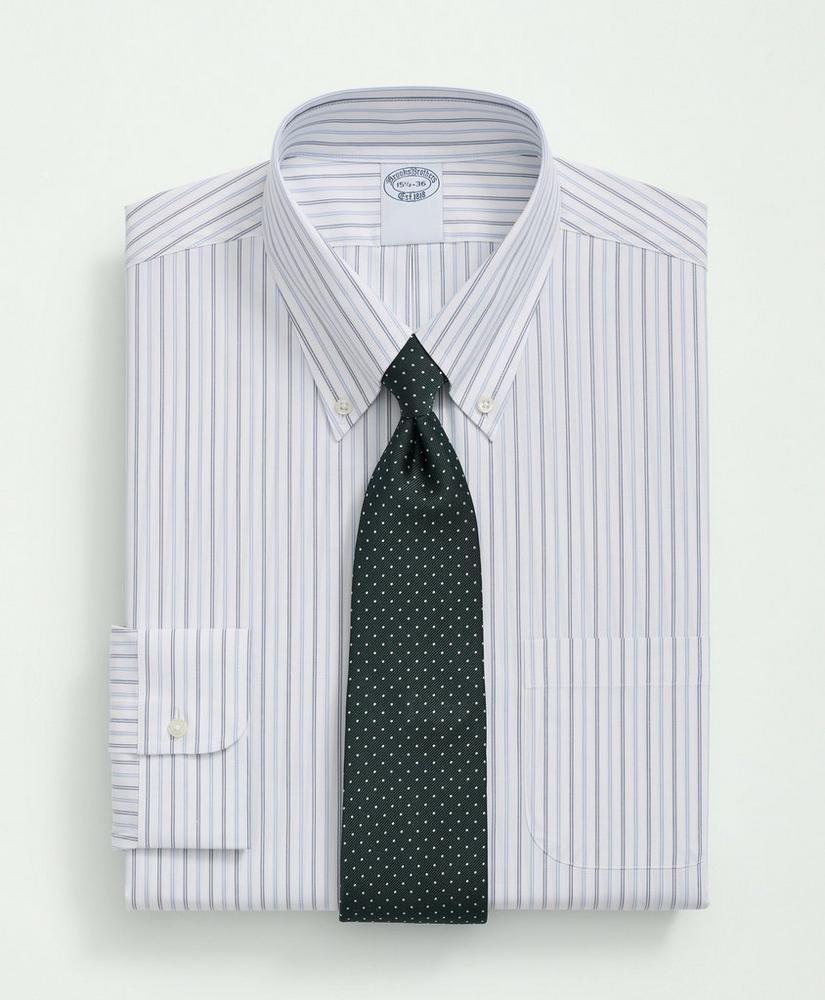 Stretch Supima® Cotton Non-Iron Poplin Polo Button-Down Collar, Striped Dress Shirt, image 1