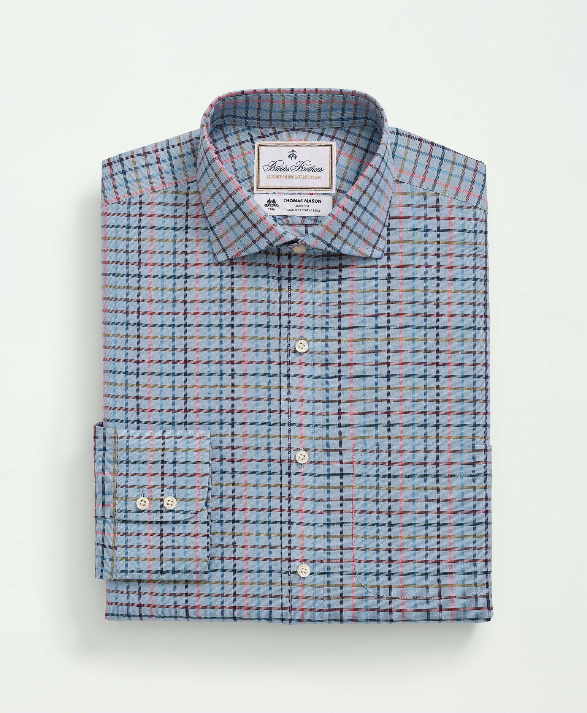 Brooks Brothers X Thomas Mason® Cotton Twill Londoner Collar, Checked Dress  Shirt