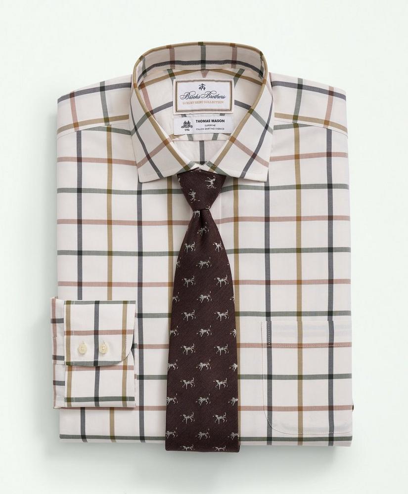 Brooks Brothers X Thomas Mason® Cotton Twill Londoner Collar, Windowpane Dress Shirt, image 1