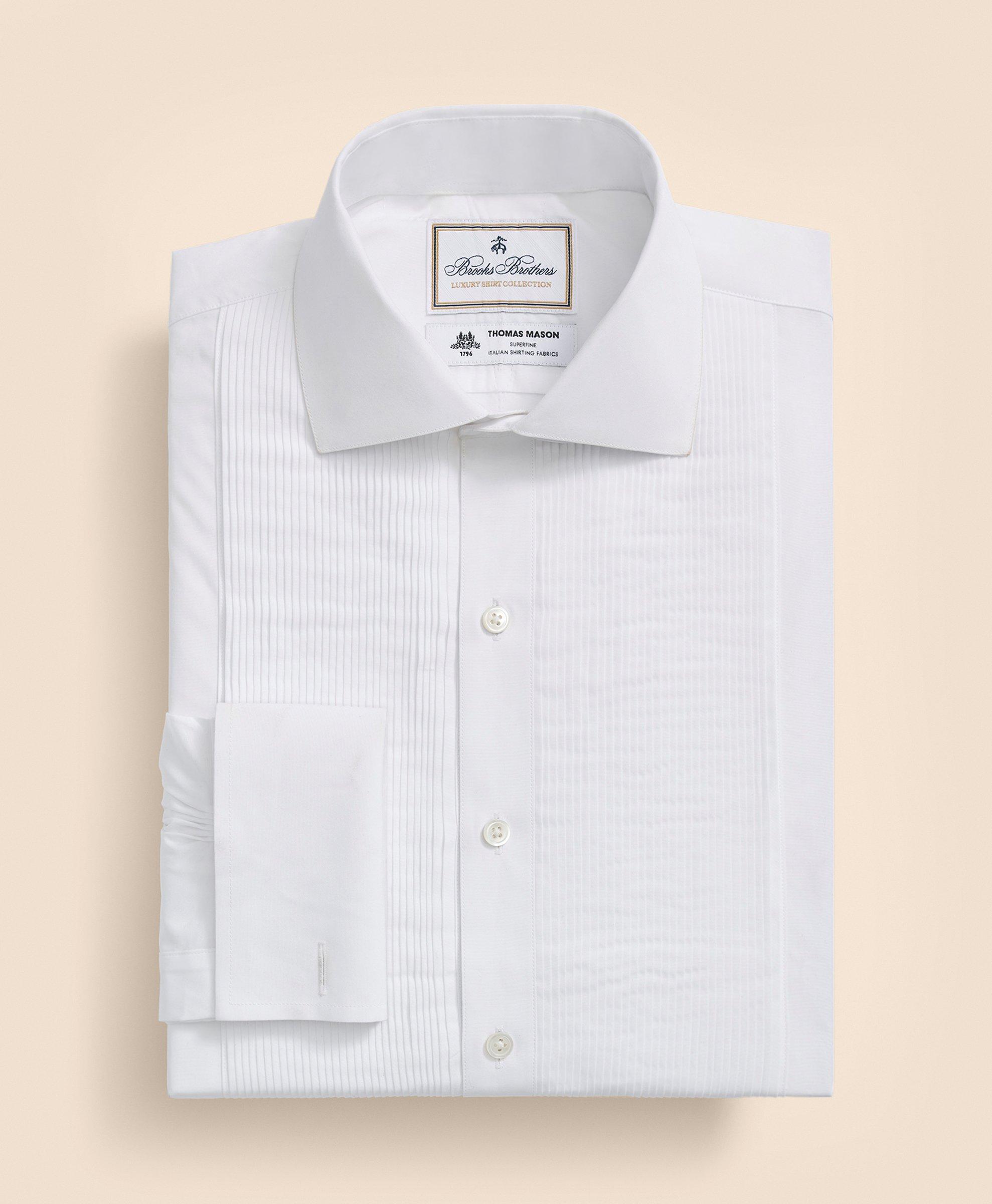 Brooks Brothers X Thomas Mason® Cotton English Collar, Swiss Pleat Front Tuxedo Shirt, image 3