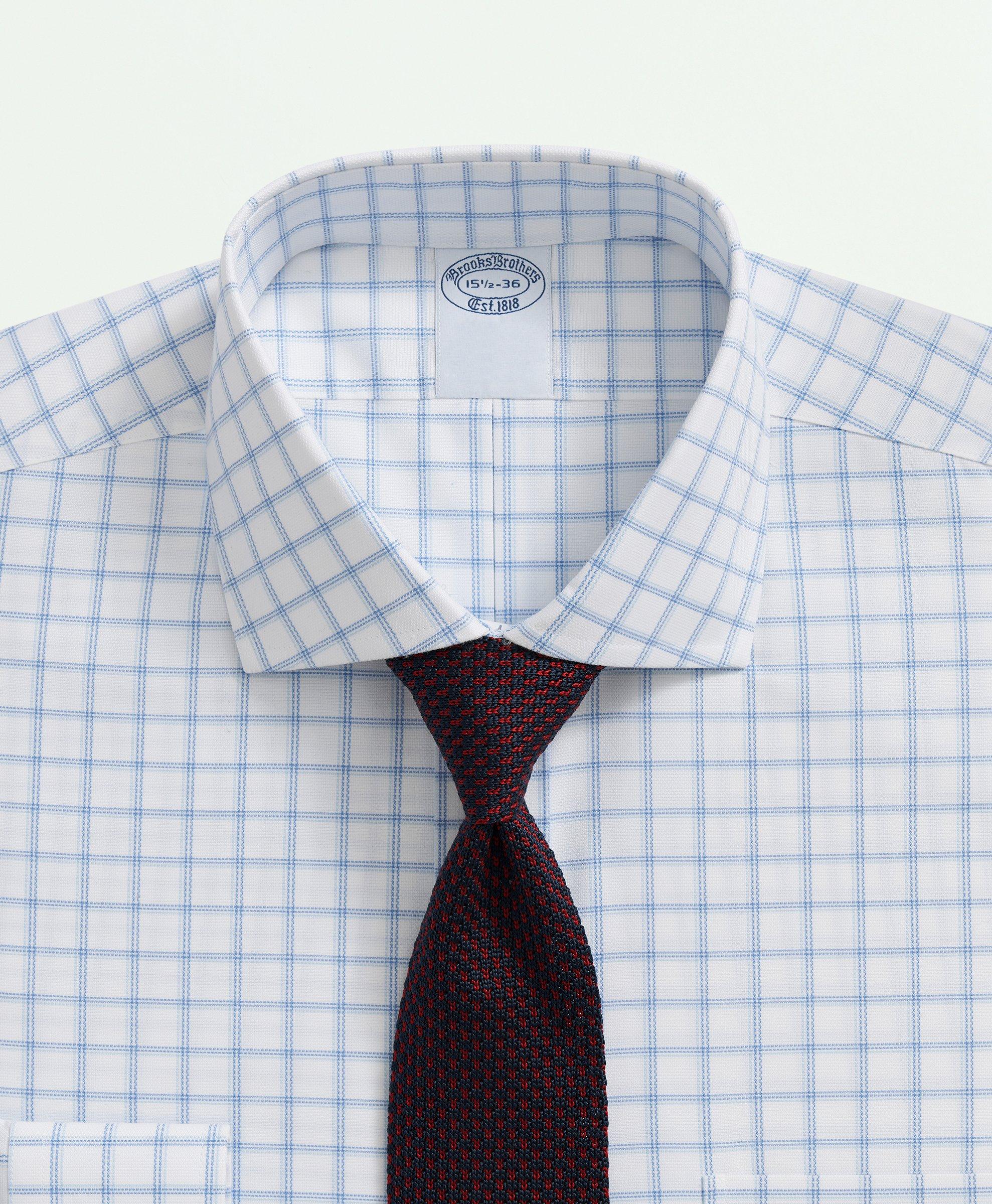 Stretch Supima® Cotton Non-Iron Royal Oxford English Spread Collar,  Windowpane Dress Shirt