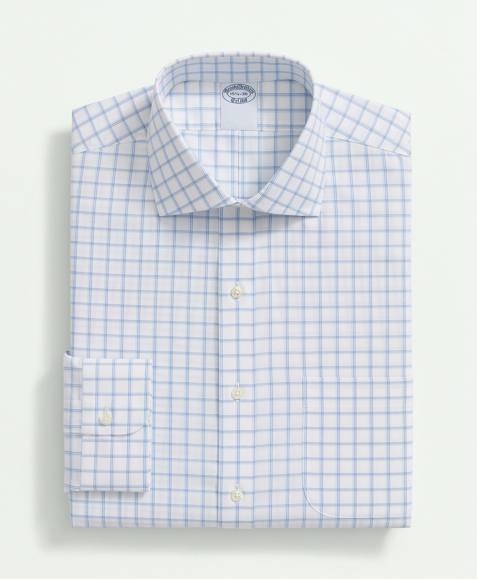 Stretch Supima® Cotton Non-Iron Royal Oxford English Spread Collar,  Windowpane Dress Shirt